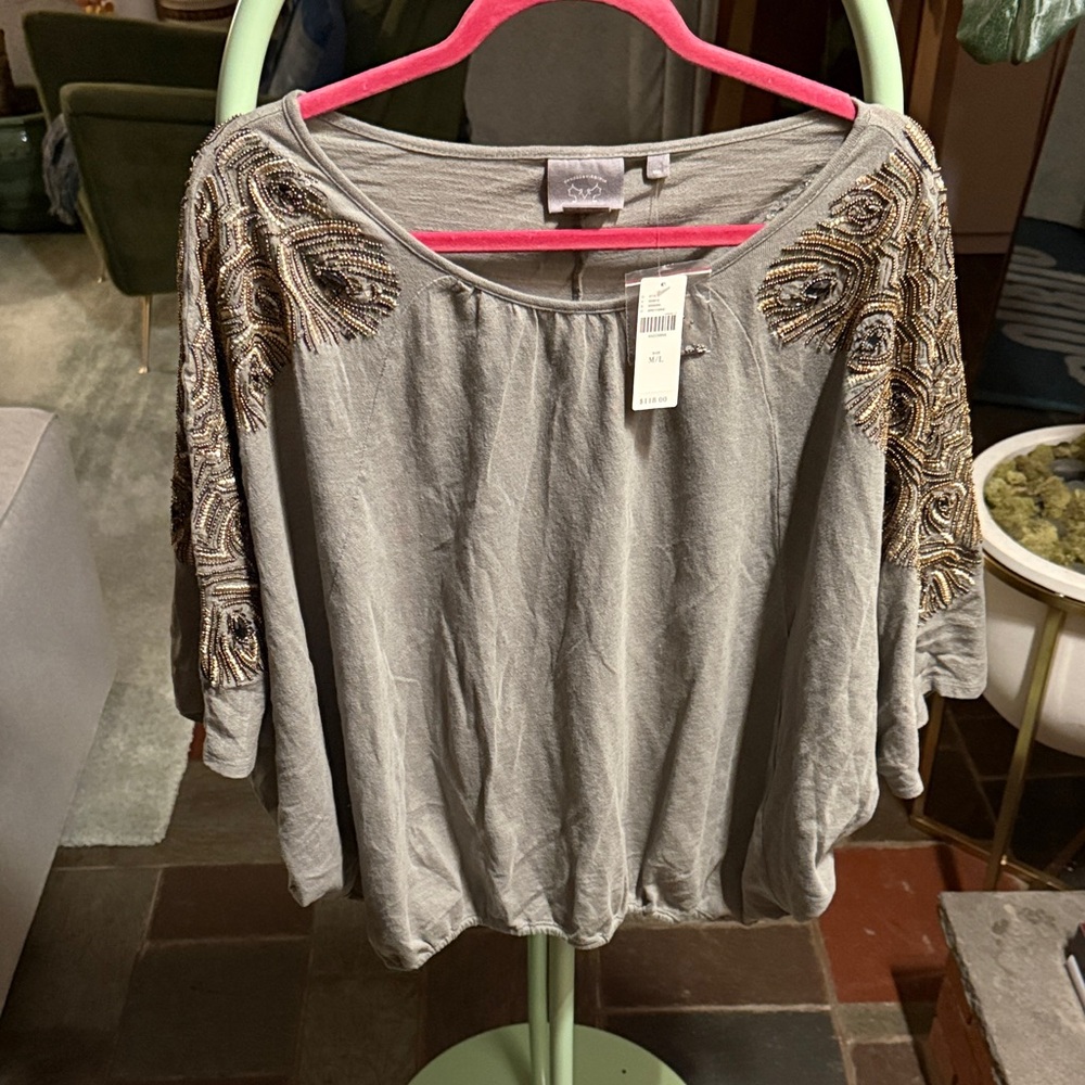 Vanessa Virginia  green Top with Gold Embellishments